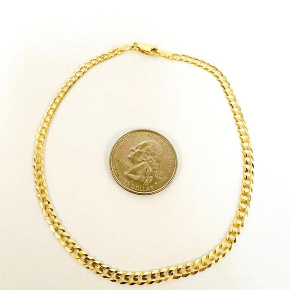 14K Yellow Gold Cuban Link Chain Anklet Bracelet 10" foot Bracelet for Womens - Picture 10 of 10